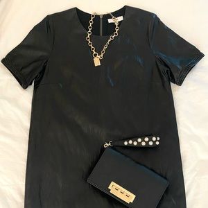 Suncoo Black Faux Leather Shift Dress